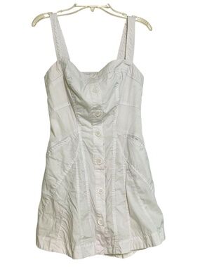 Urban Outfitters White Sundress Button Front Pockets Smocked Back Mini Small